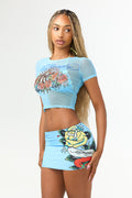 Ed Hardy Sky Panthress Swim Skirt in light blue print