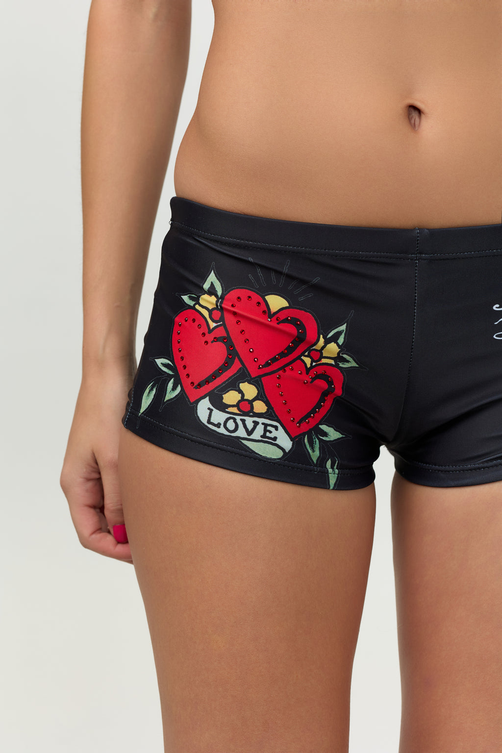 HEARTS & SCRIPT - BOY SHORT - BLACK