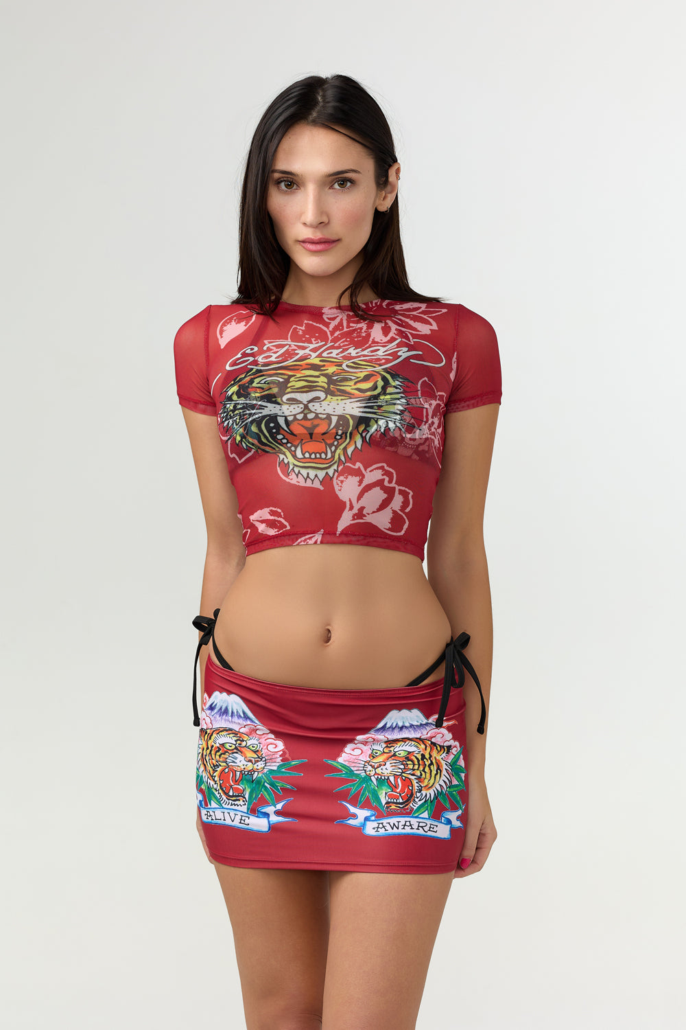 Ed Hardy Crimson Tiger Swim Tee in red print