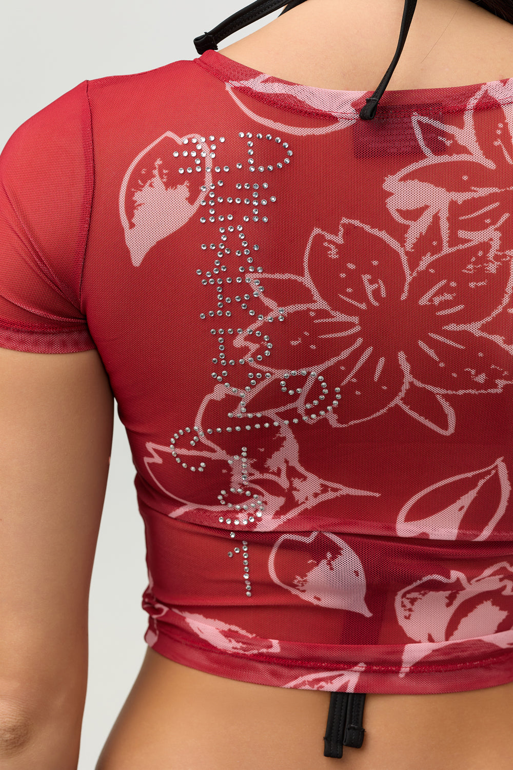 Back view of Ed Hardy Crimson Tiger Swim Tee in red print