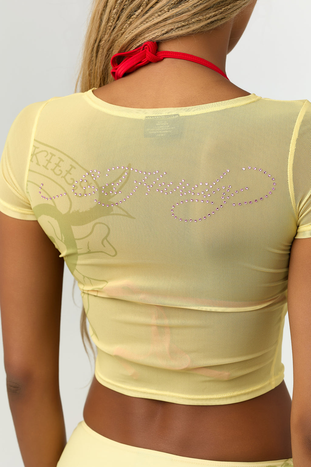 Back view of Ed Hardy Vintage Rose Swim Tee in yellow print