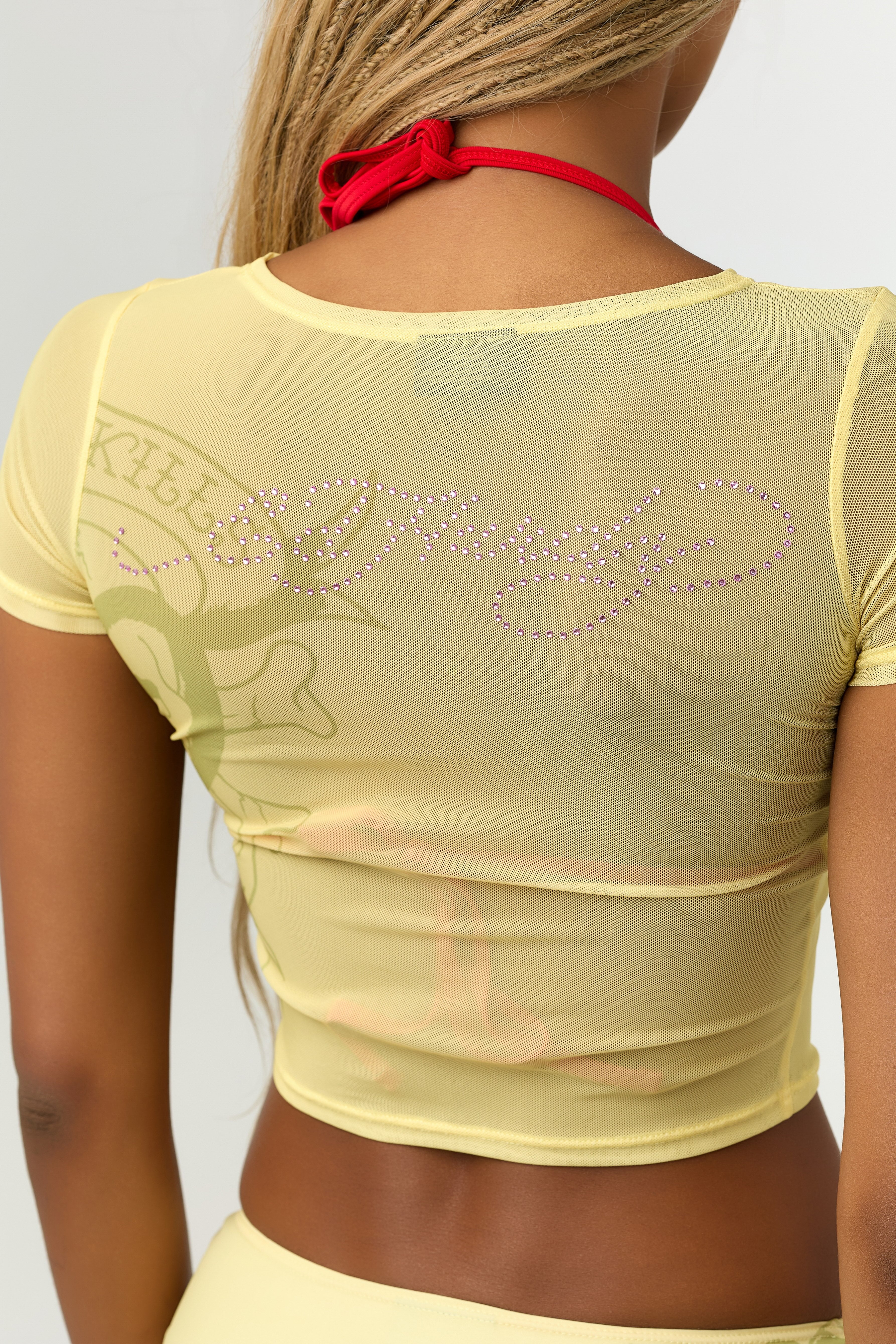 Back view of Ed Hardy Vintage Rose Swim Tee in yellow print