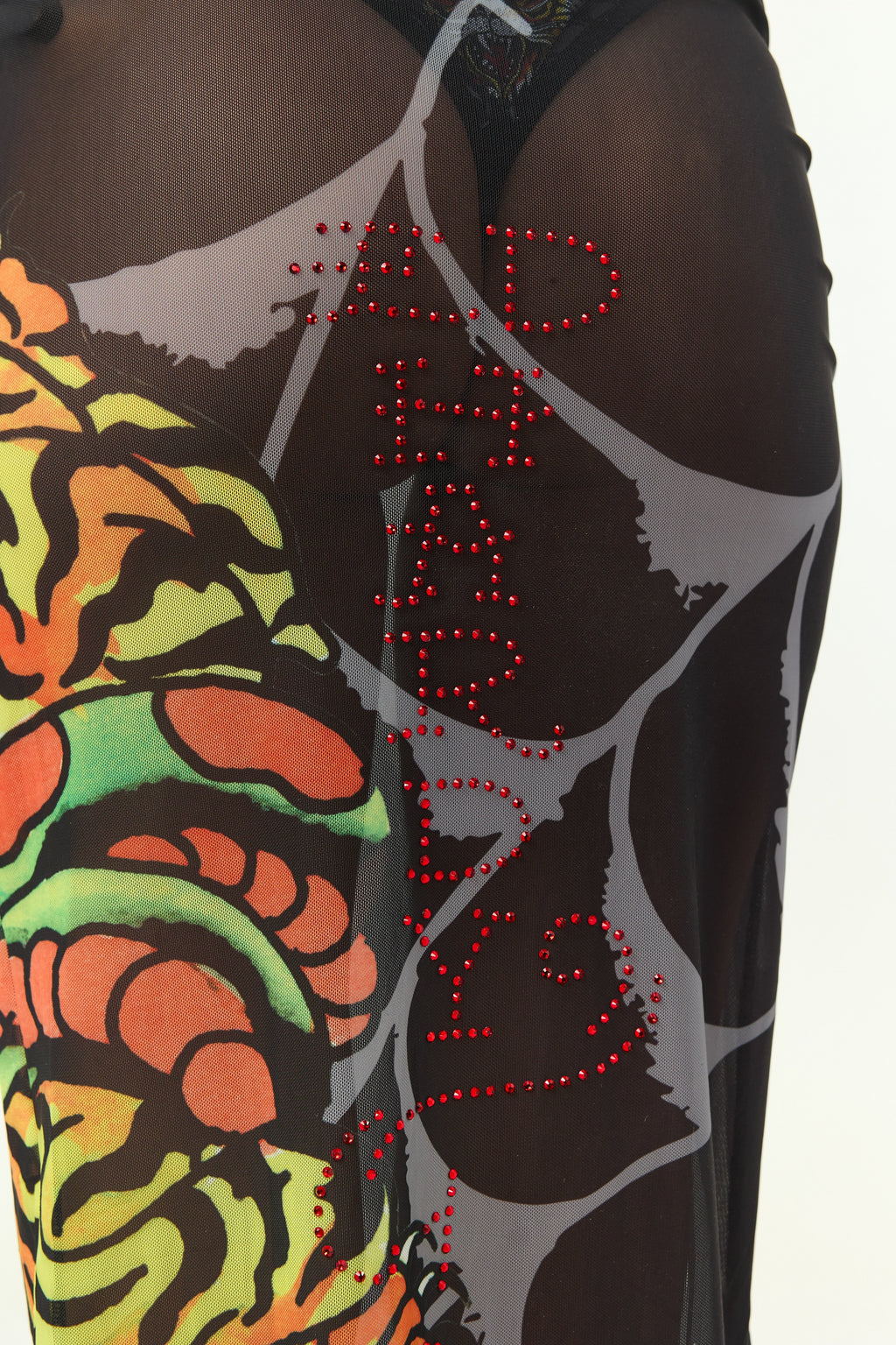 Close-up detail of Ed Hardy Traditional Rose Swim Flare in black print