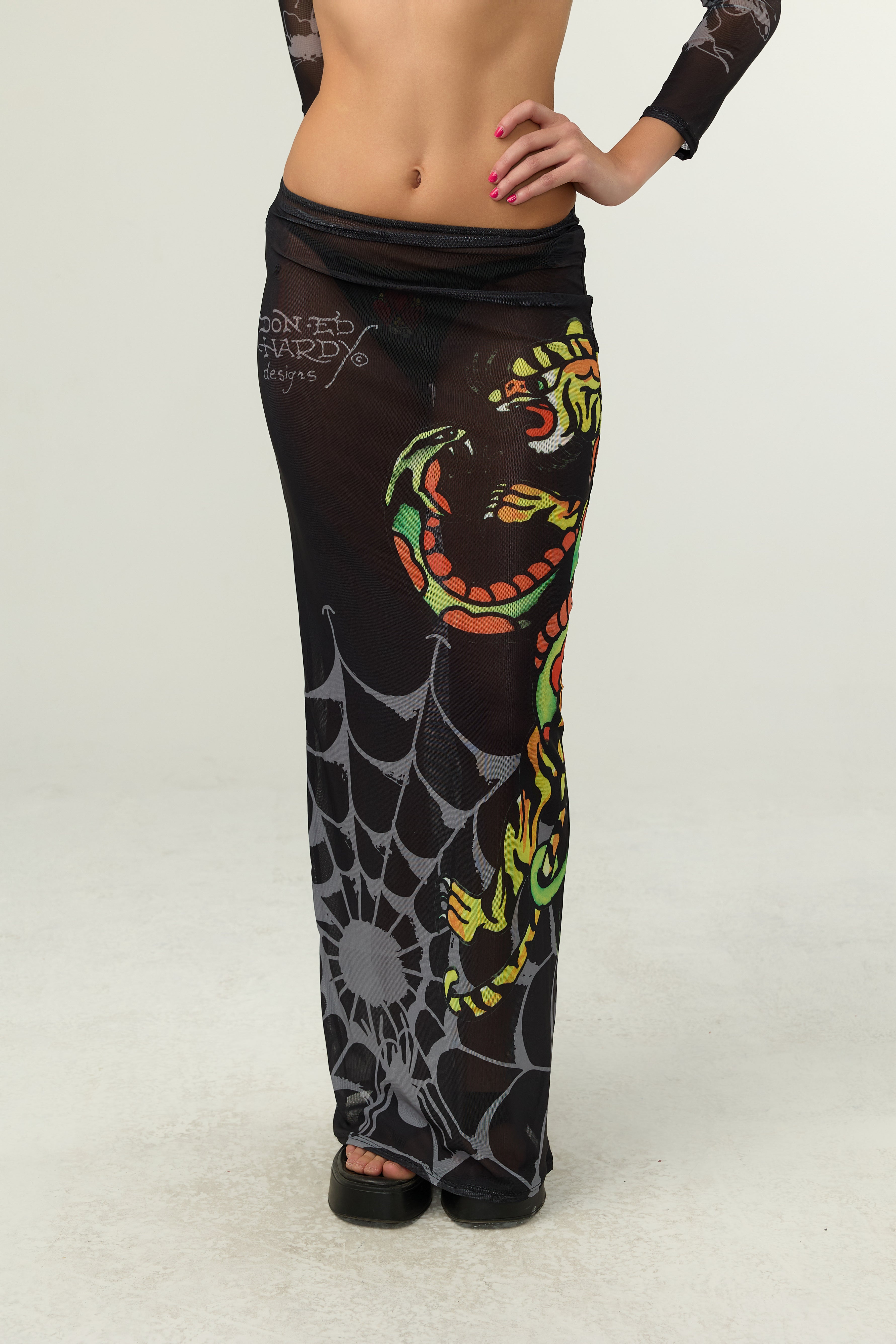 Back view of Ed Hardy Traditional Rose Swim Flare in black print
