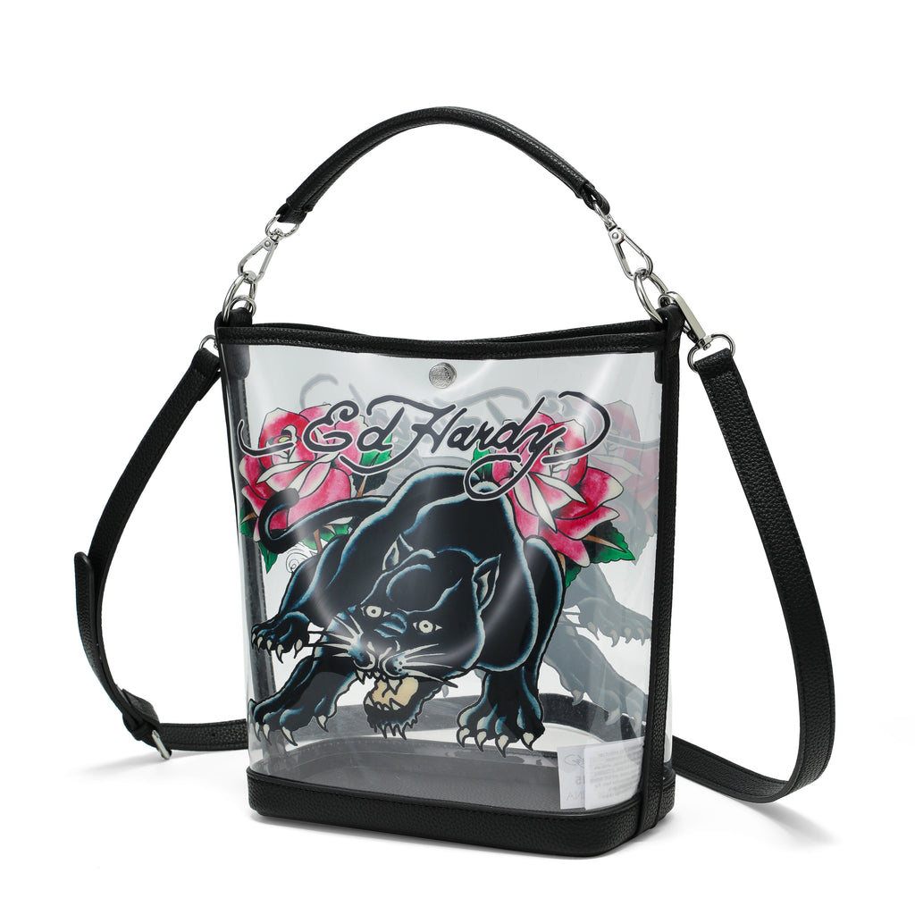 Clear Ed Hardy PVC Beach Bucket Bag - Black Panther