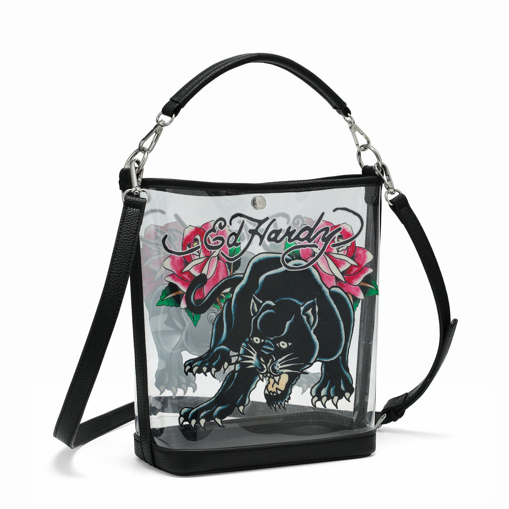 Clear Ed Hardy PVC Beach Bucket Bag - Black Panther