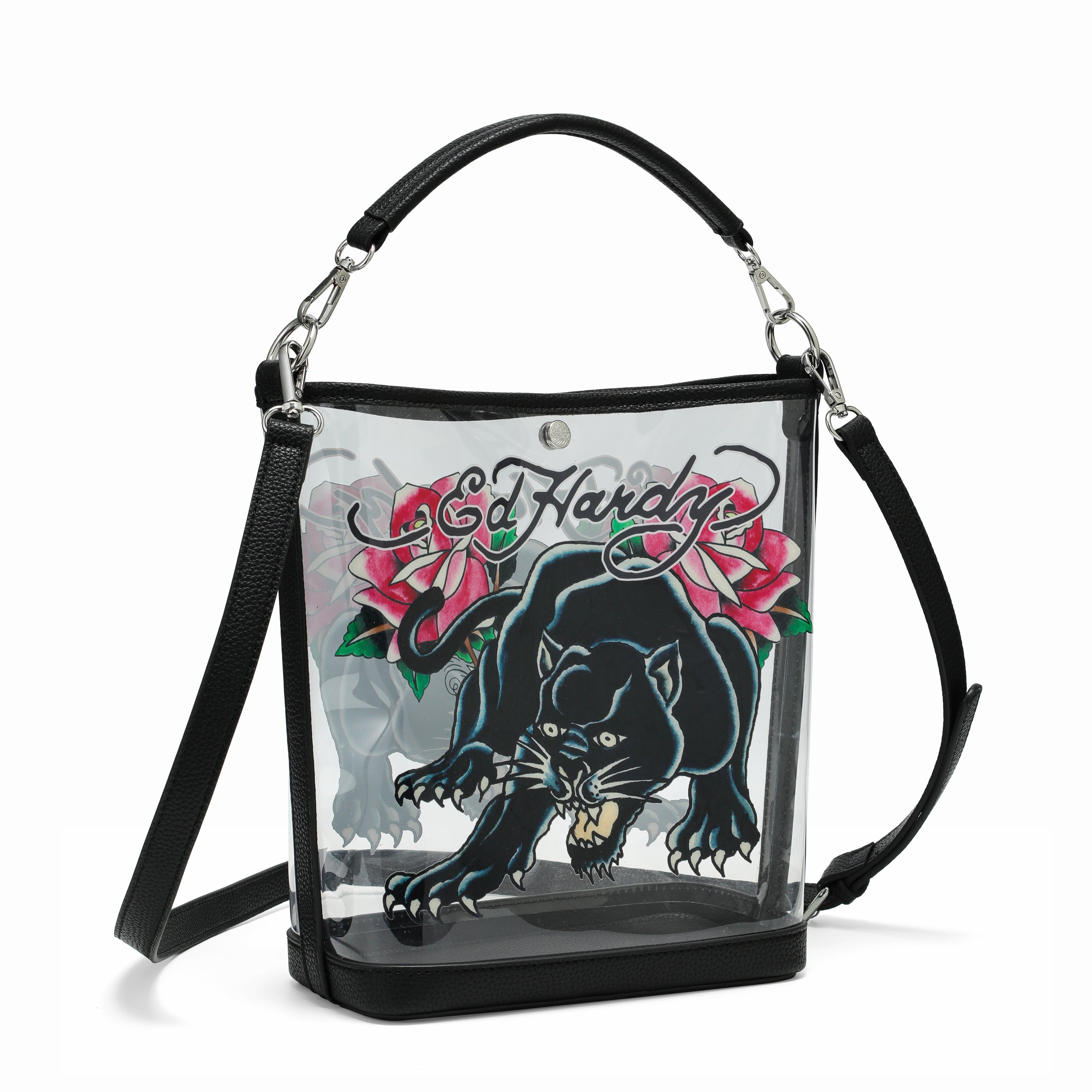 Clear Ed Hardy PVC Beach Bucket Bag - Black Panther