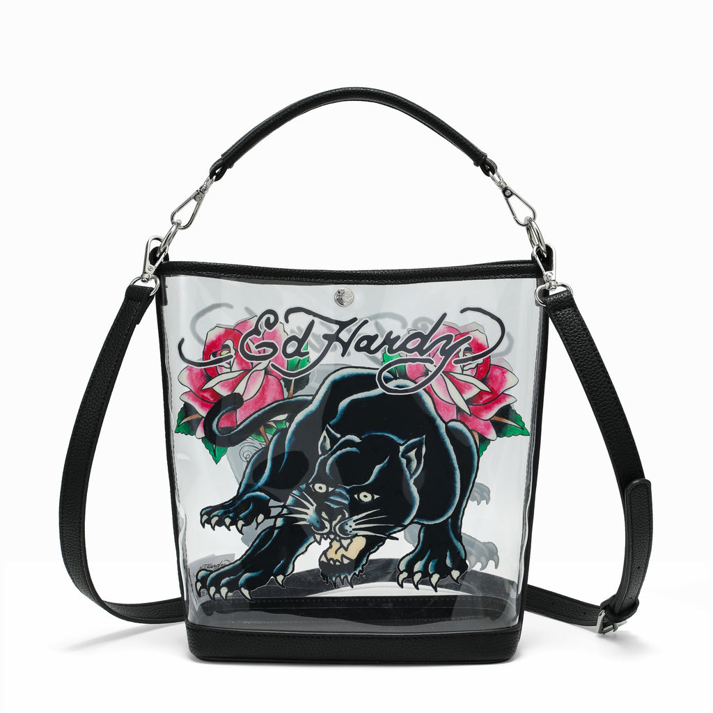 Clear Ed Hardy PVC Beach Bucket Bag - Black Panther