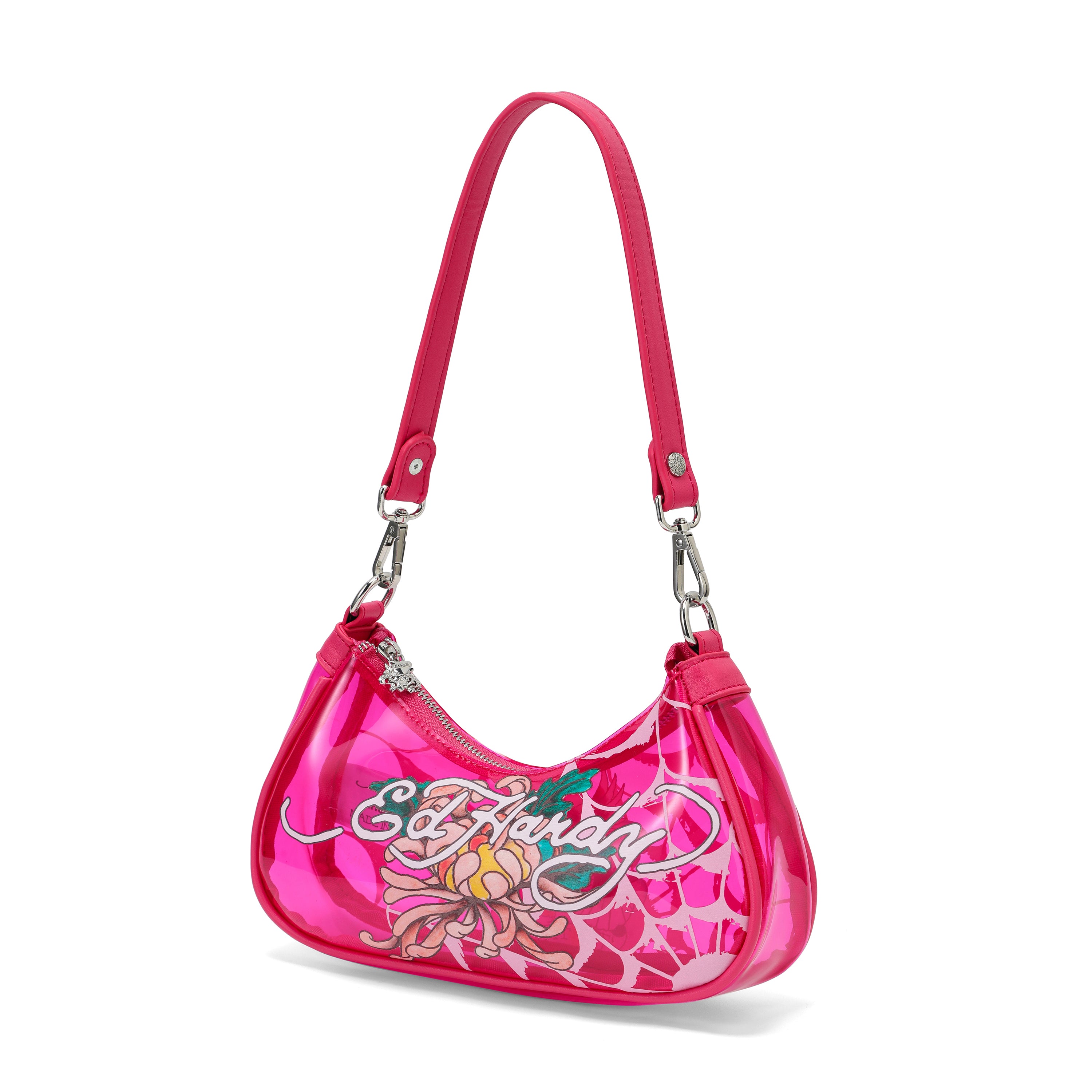 Woman wearing Ed Hardy Lotus Bloom Beach Shoulder Bag Pvc in print