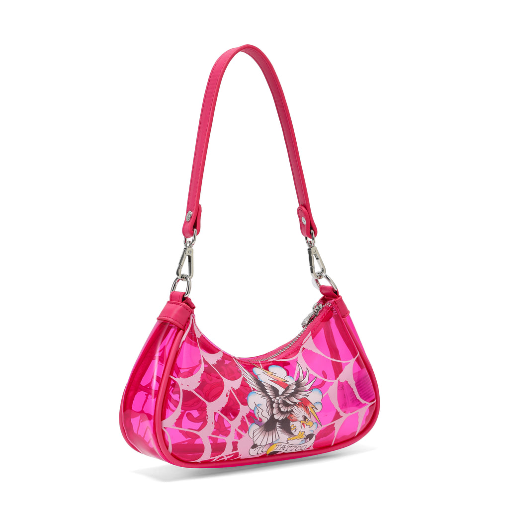Close-up detail of Ed Hardy Lotus Bloom Beach Shoulder Bag Pvc in print