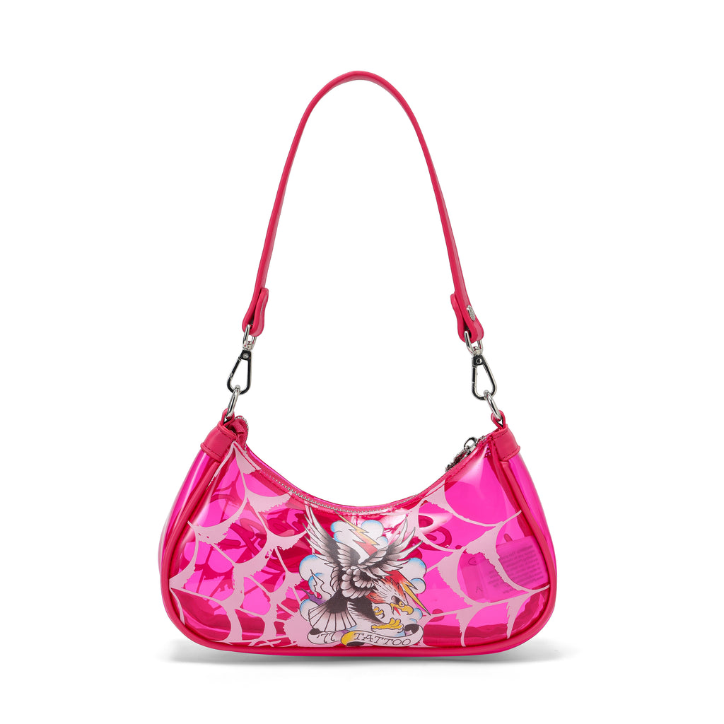 Close-up detail of Ed Hardy Lotus Bloom Beach Shoulder Bag Pvc in print