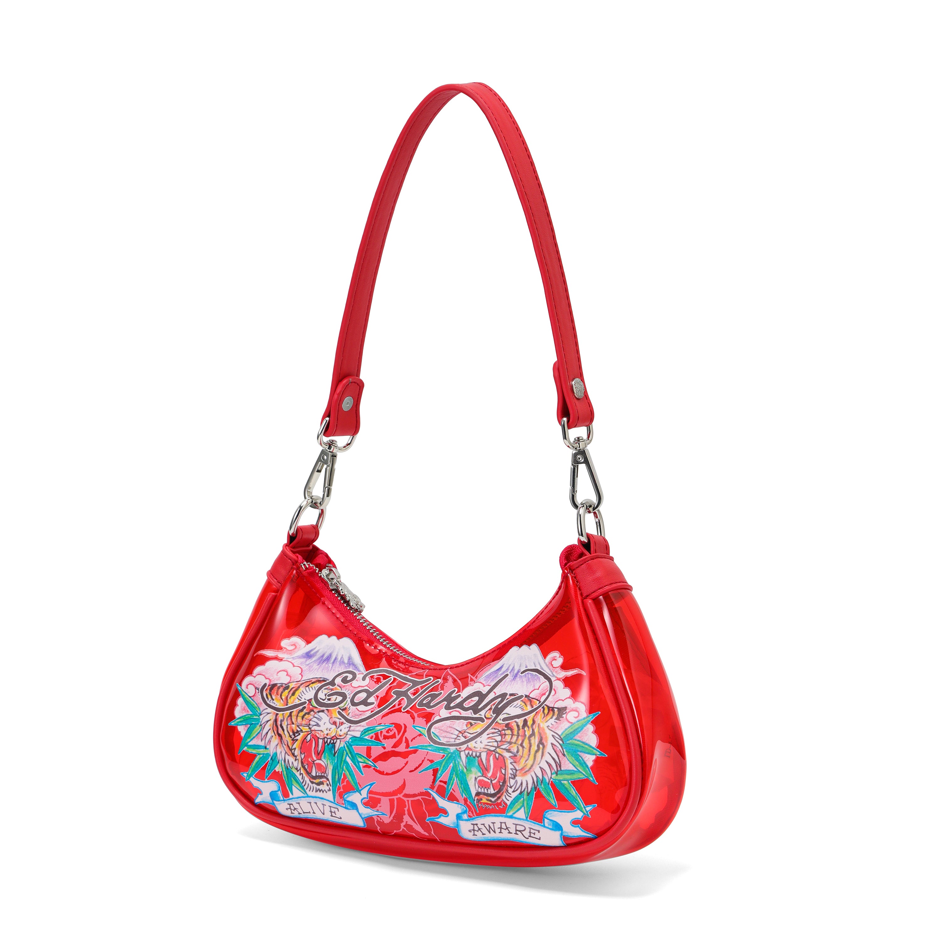 Woman wearing Ed Hardy Twin Tigers Beach Shoulder Bag Pvc in print
