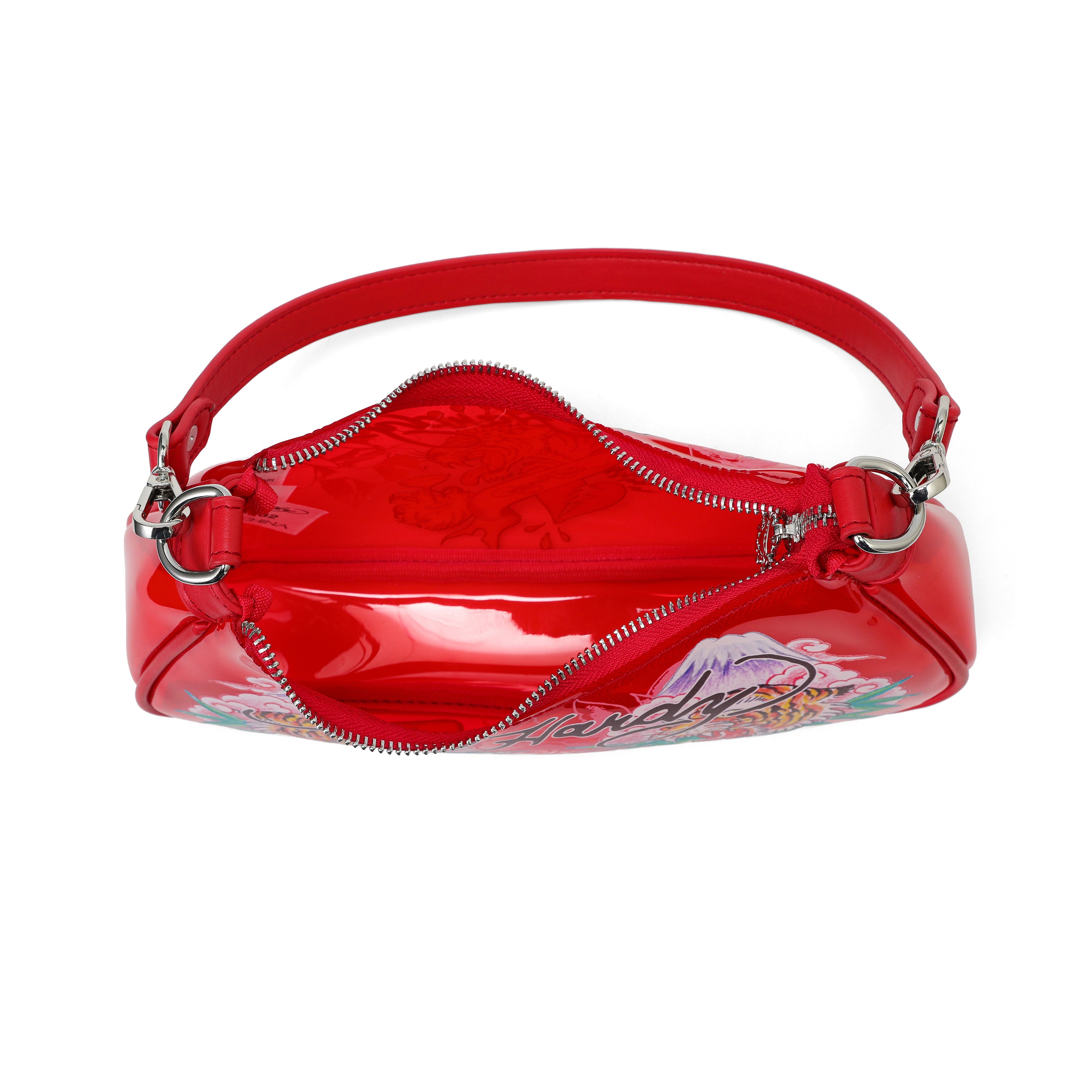 Close-up detail of Ed Hardy Twin Tigers Beach Shoulder Bag Pvc in print