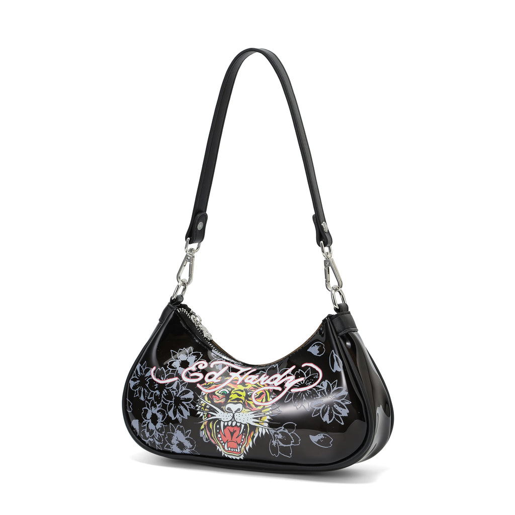 Woman wearing Ed Hardy Wild Tiger Beach Shoulder Bag Pvc in print
