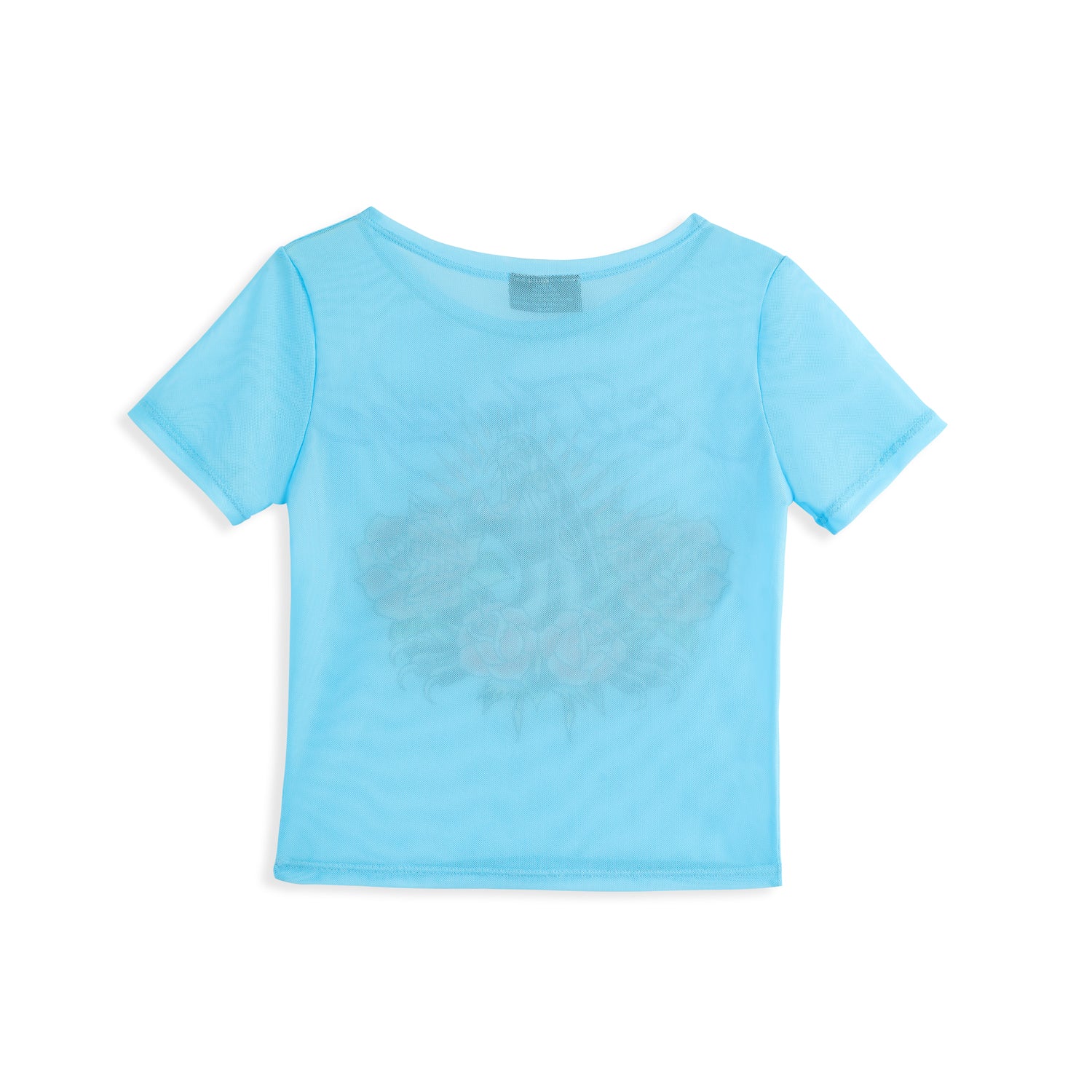 Close-up detail of Ed Hardy Sky Pantheress Swim Tee in light blue print