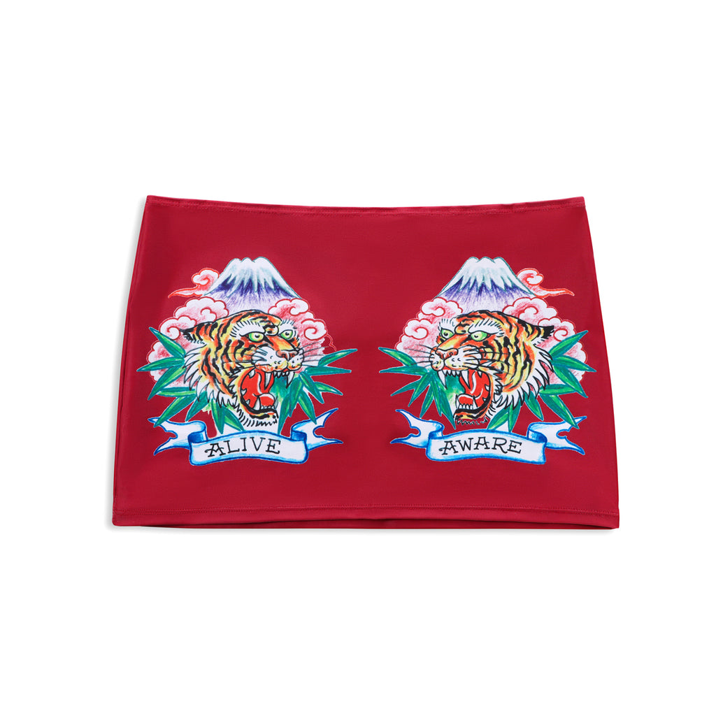 Back view of Ed Hardy Crimson Tiger Swim Skirt in red print