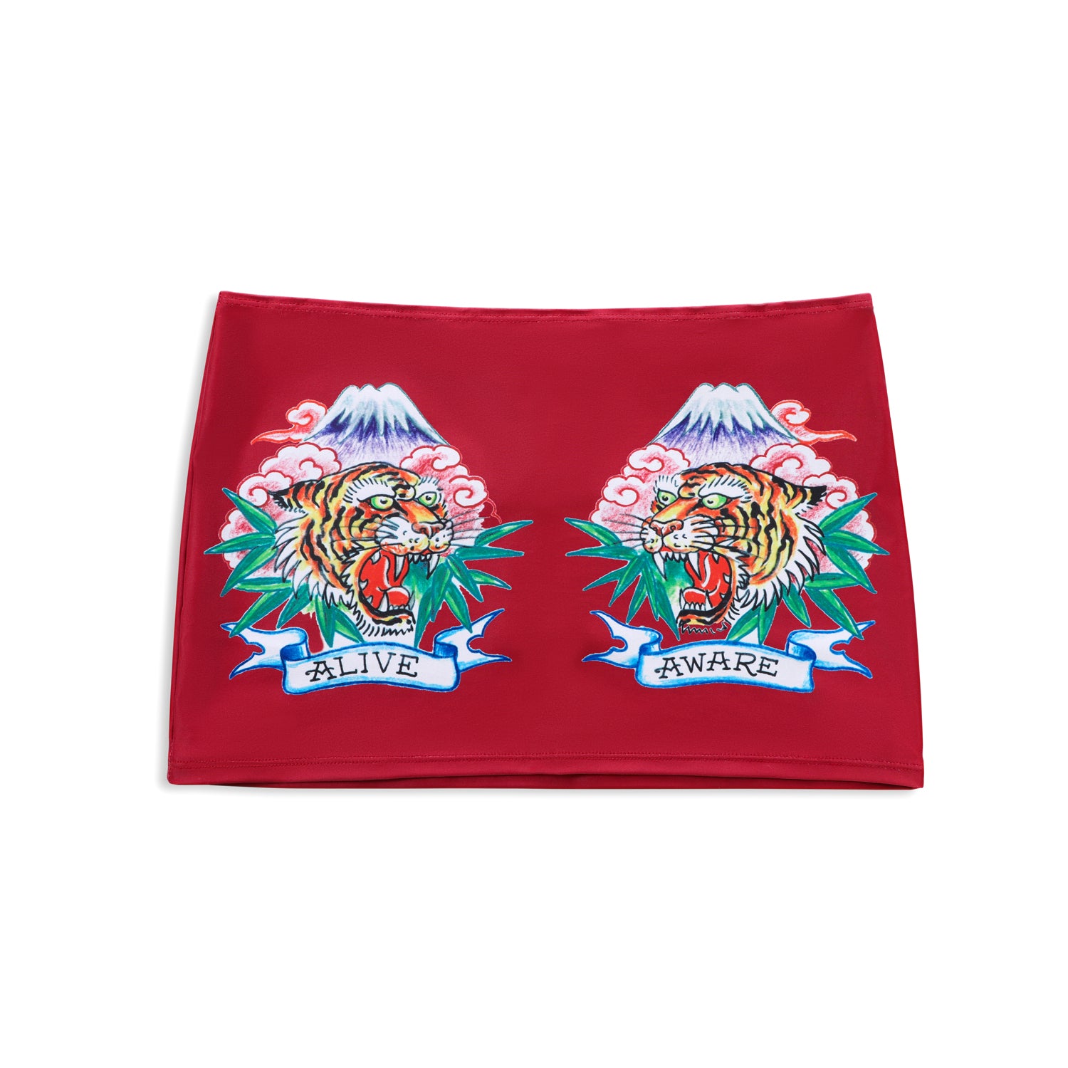 Back view of Ed Hardy Crimson Tiger Swim Skirt in red print
