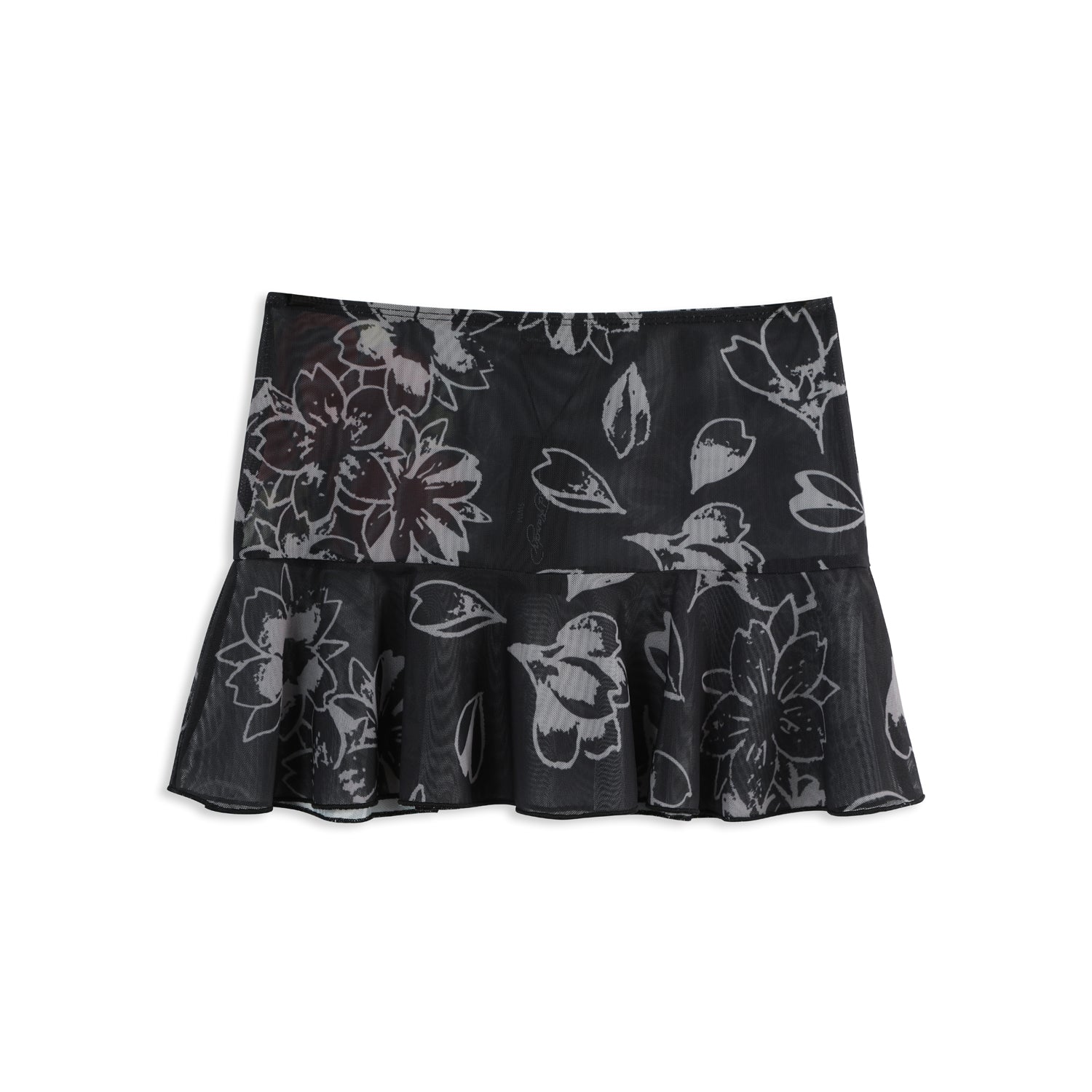 Woman wearing Ed Hardy Night Angel Mesh Skirt in black print