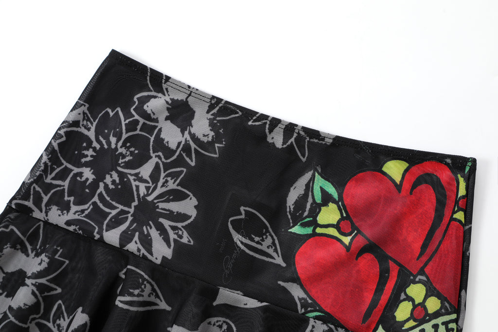 Back view of Ed Hardy Night Angel Mesh Skirt in black print