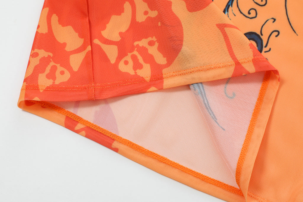 SUNSET SALLY' - ONE SHOULDER MESH DRESS - ORANGE