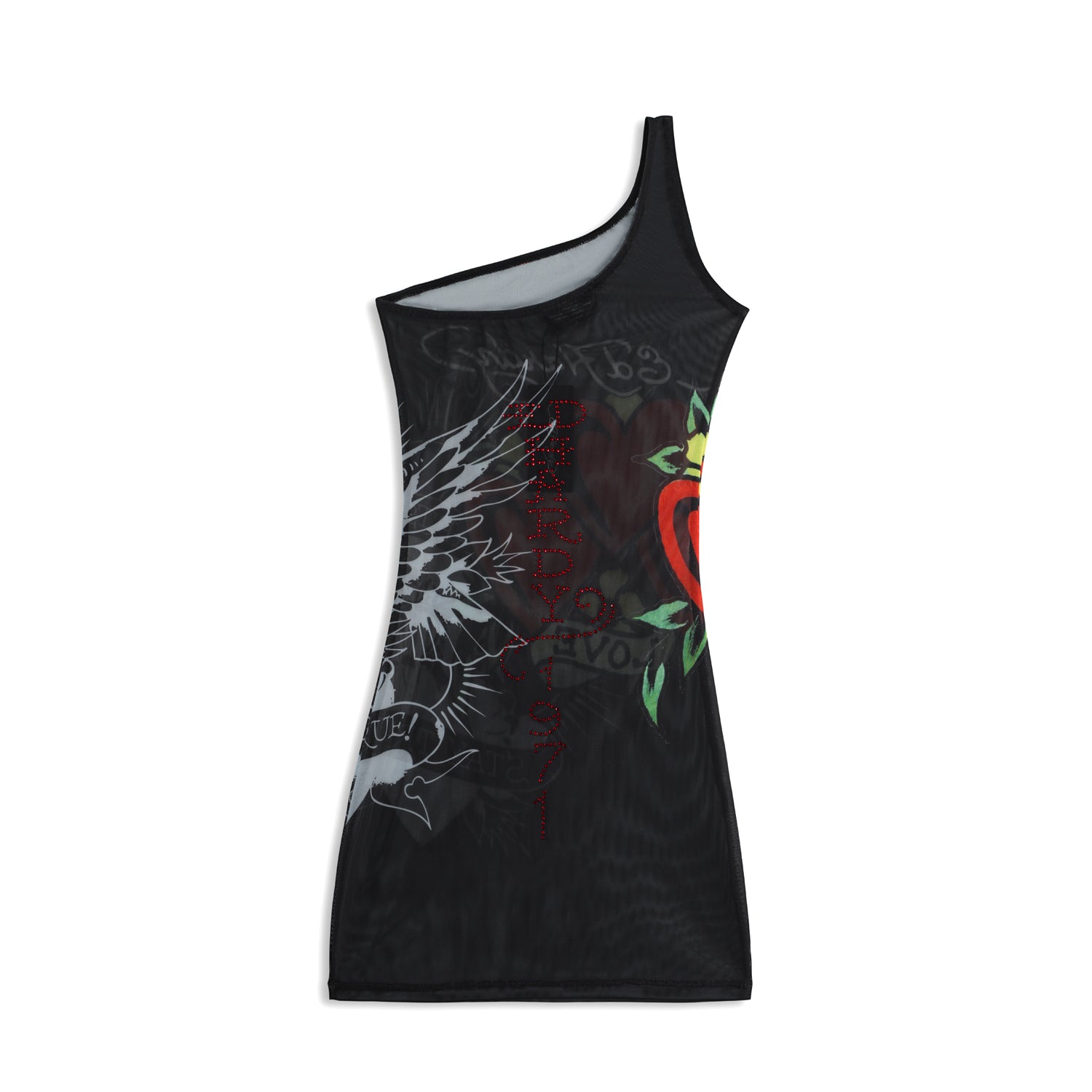 VAMPY' - ONE SHOULDER MESH DRESS - BLACK