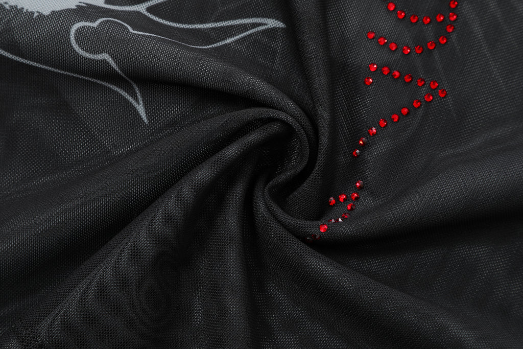 VAMPY' - ONE SHOULDER MESH DRESS - BLACK