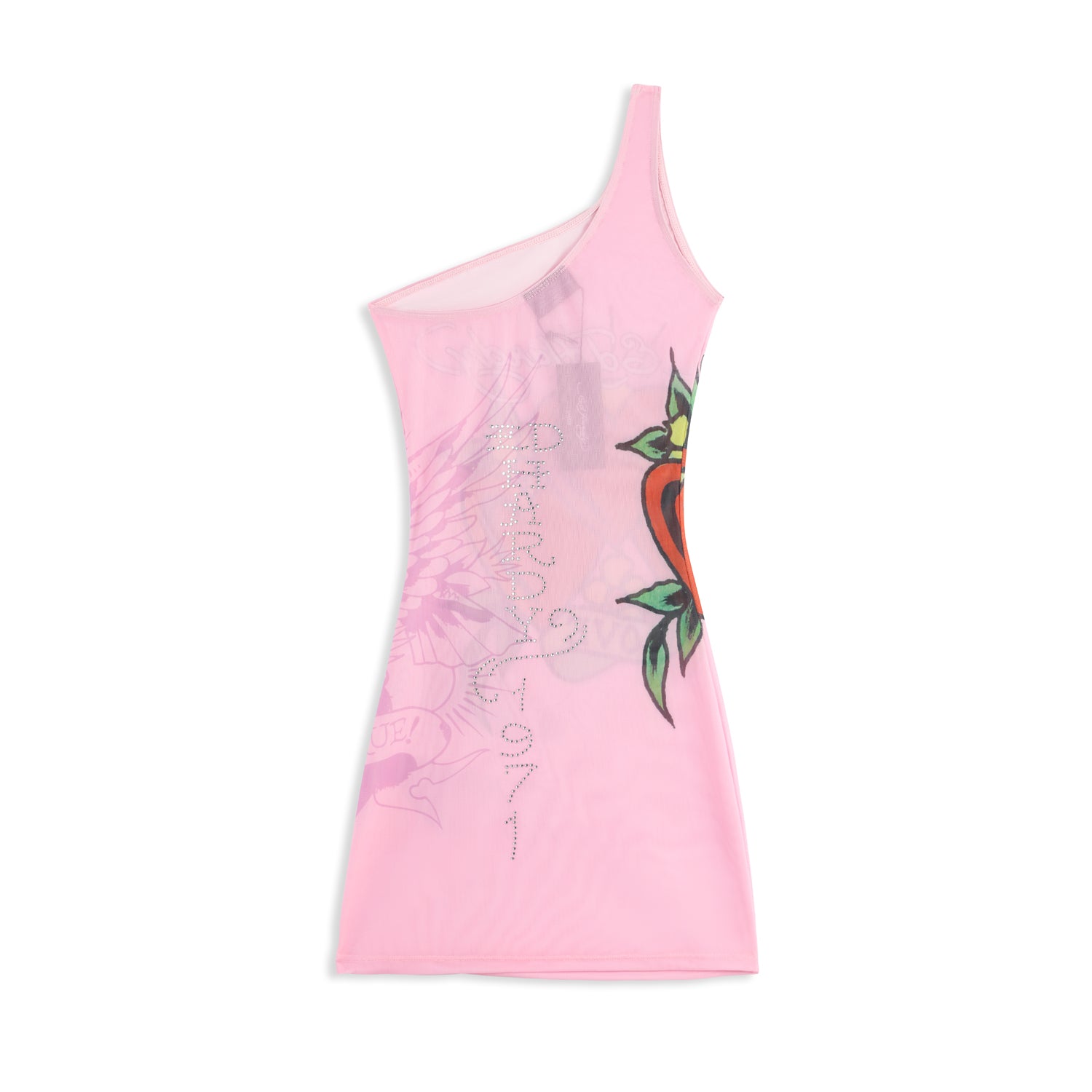SUGAR' - ONE SHOULDER MESH DRESS - PINK