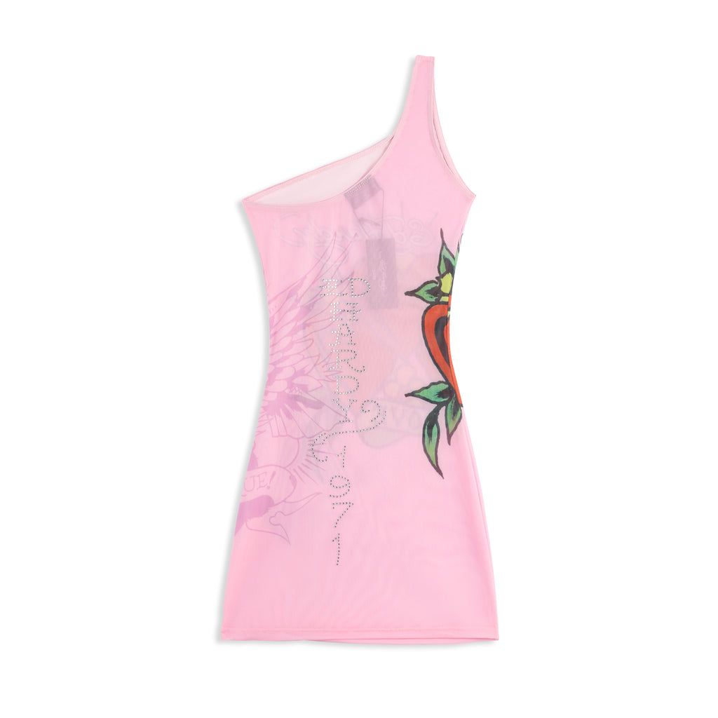SUGAR' - ONE SHOULDER MESH DRESS - PINK