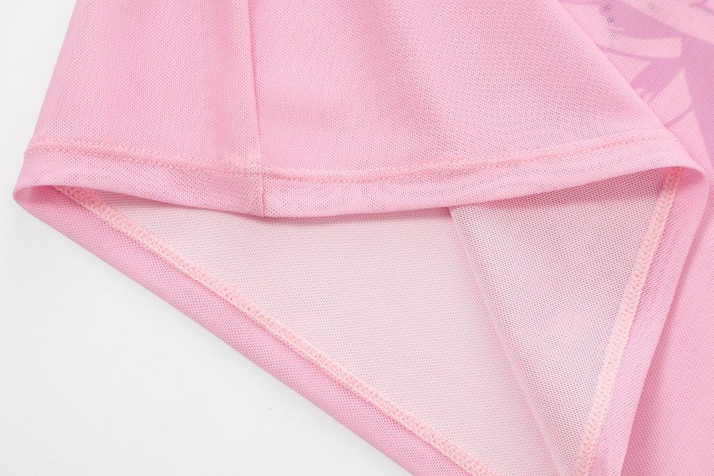 SUGAR' - ONE SHOULDER MESH DRESS - PINK