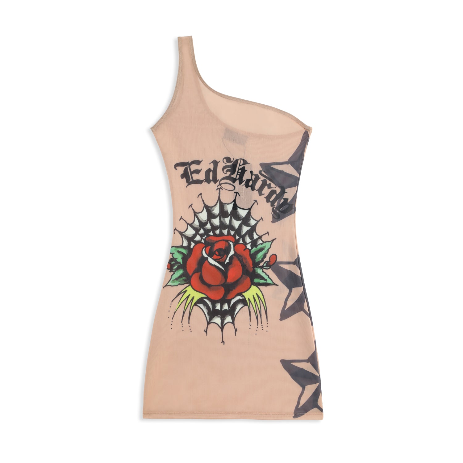 TULIP' - ONE SHOULDER MESH DRESS - SAND
