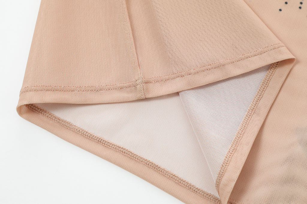 TULIP' - ONE SHOULDER MESH DRESS - SAND
