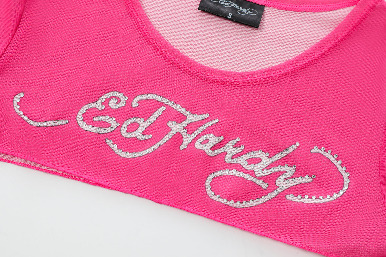 Close-up detail of Ed Hardy Pixie Cropped Mesh Longsleeve Cover Up in print