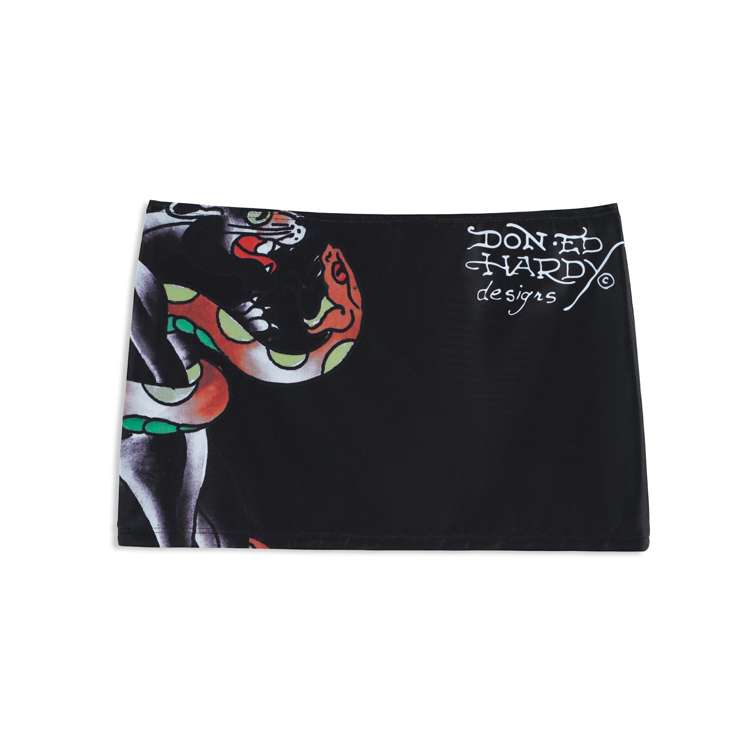 Close-up detail of Ed Hardy Vintage Rose Swim Skirt in black print