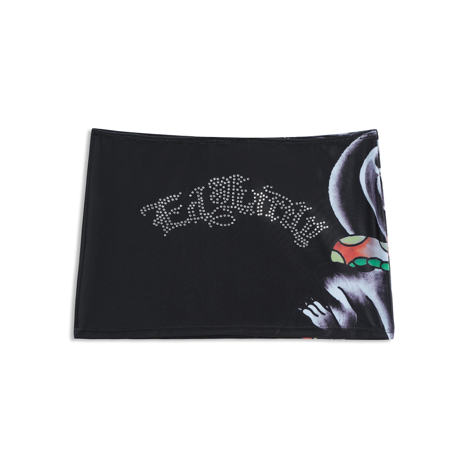Close-up detail of Ed Hardy Vintage Rose Swim Skirt in black print