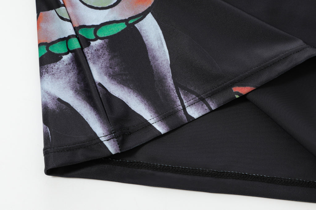 Close-up detail of Ed Hardy Vintage Rose Swim Skirt in black print