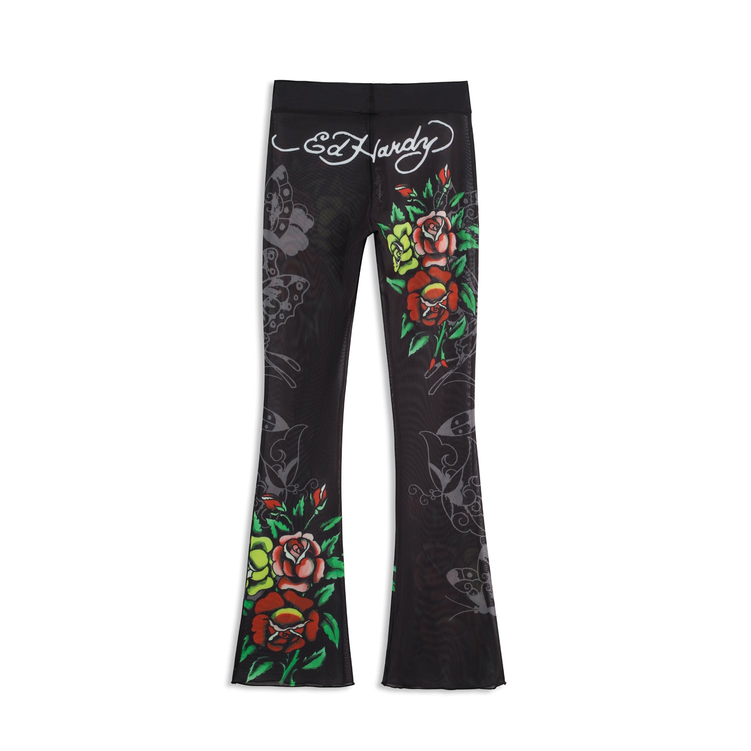 Close-up detail of Ed Hardy Traditional Rose Swim Flare in black print