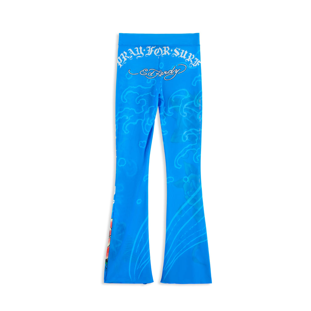 Close-up detail of Ed Hardy Sapphire Siren Swim Flare in blue print
