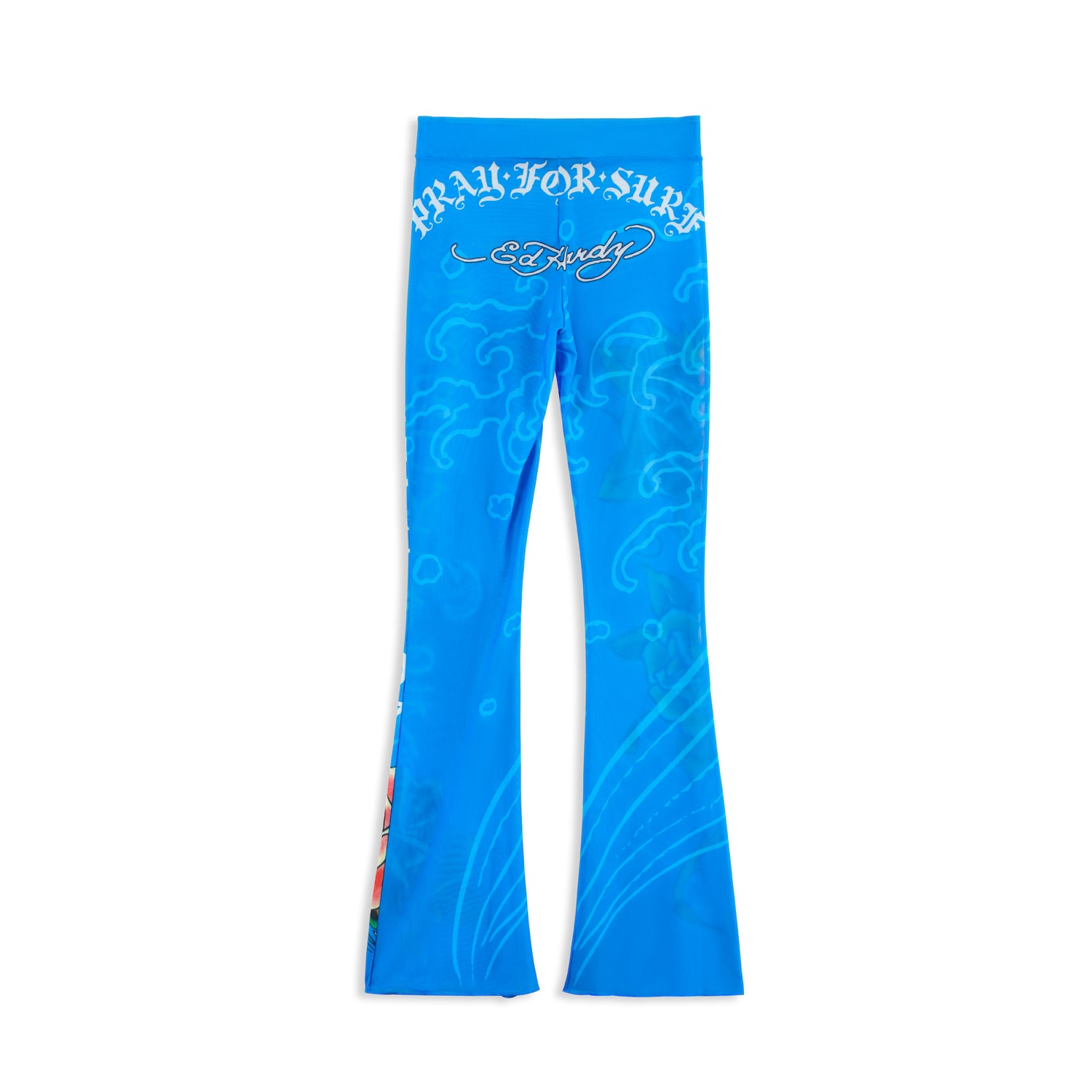 Close-up detail of Ed Hardy Sapphire Siren Swim Flare in blue print