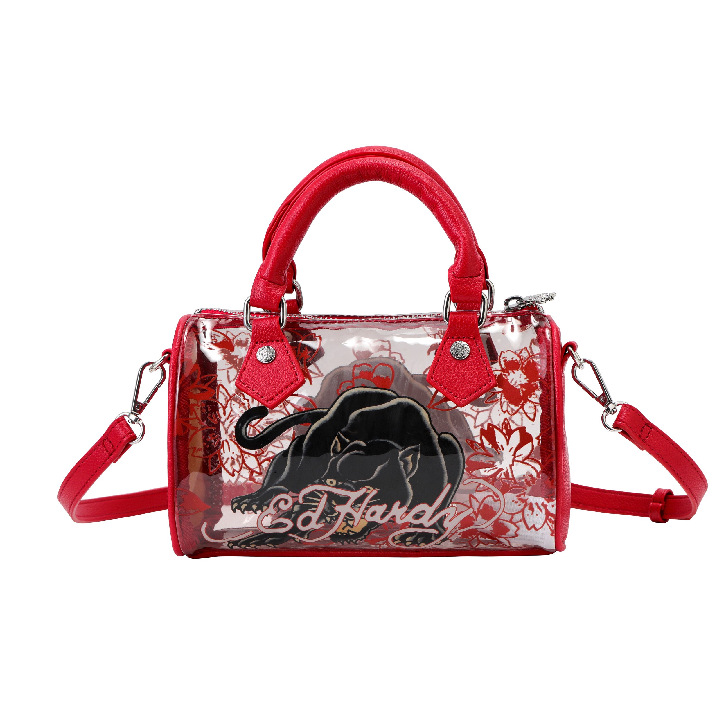 Red Ed Hardy PVC Small Beach HandBag - Classic Panther