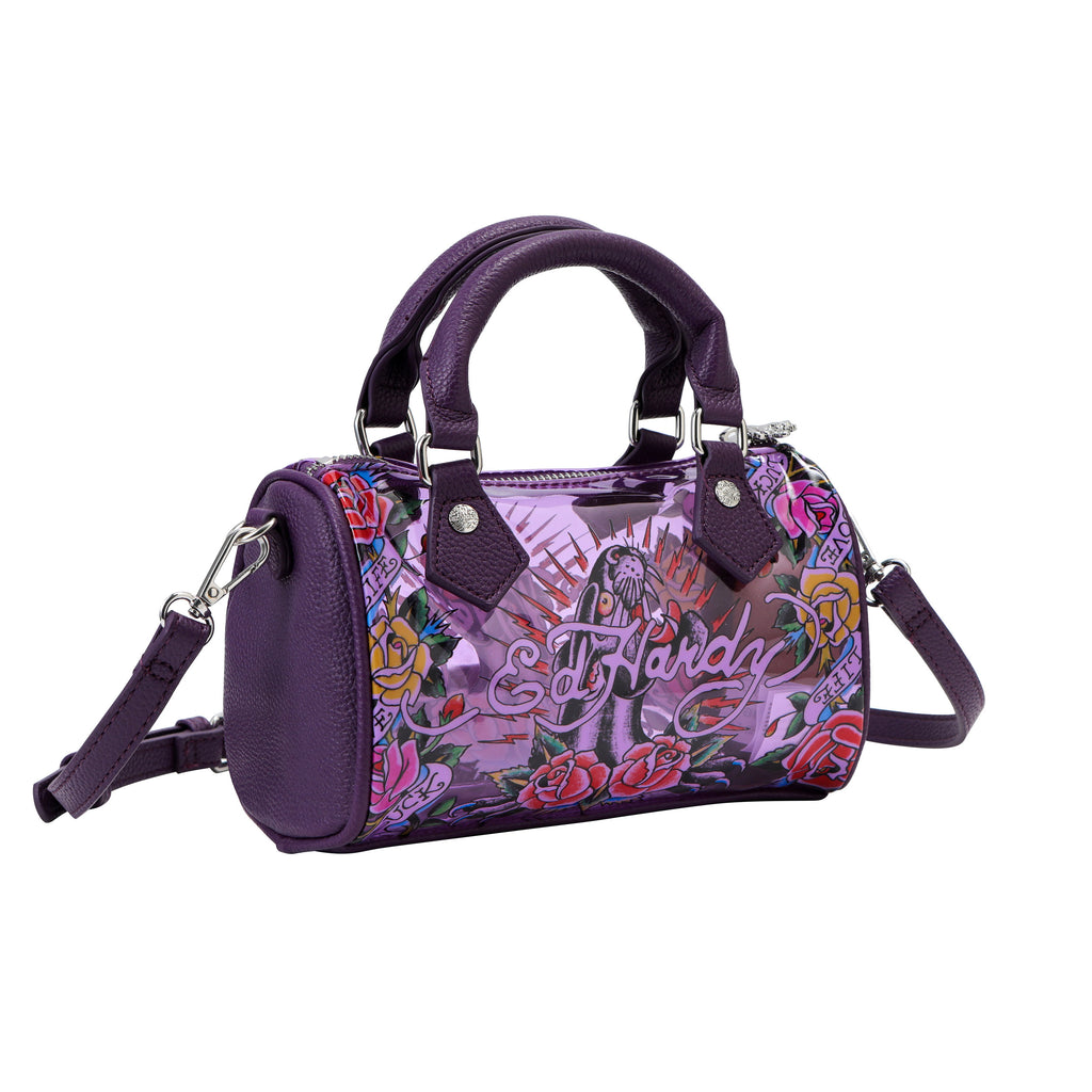 Purple Ed Hardy PVC Small Beach HandBag - Rose Panther