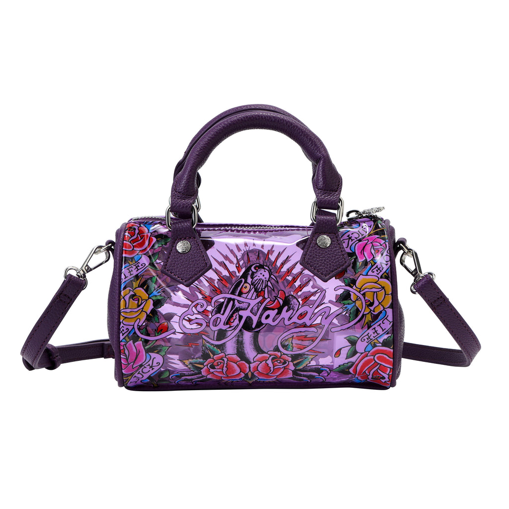 Purple Ed Hardy PVC Small Beach HandBag - Rose Panther