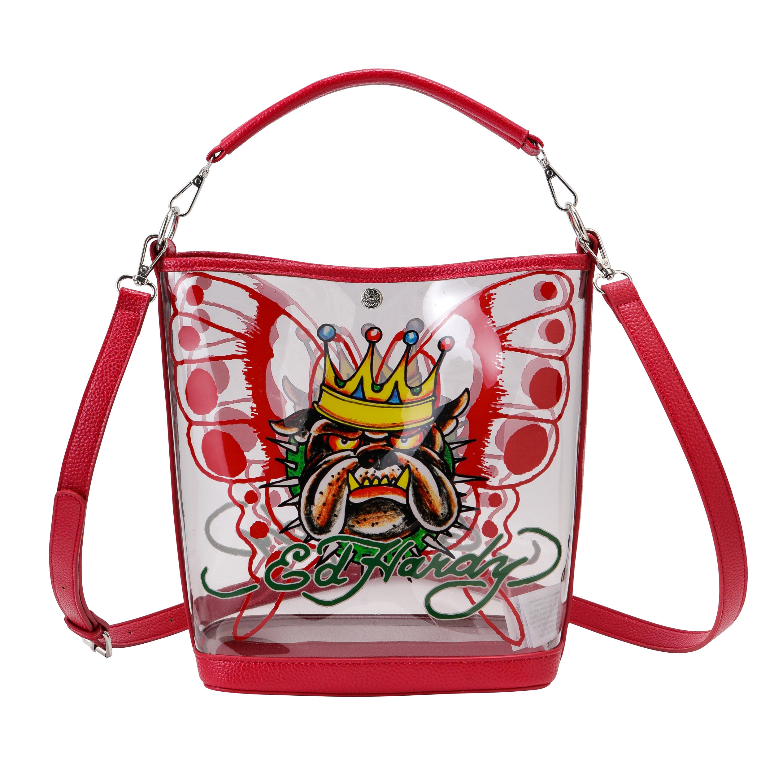 Red Ed Hardy PVC Beach Bucket Bag - Bull Dog