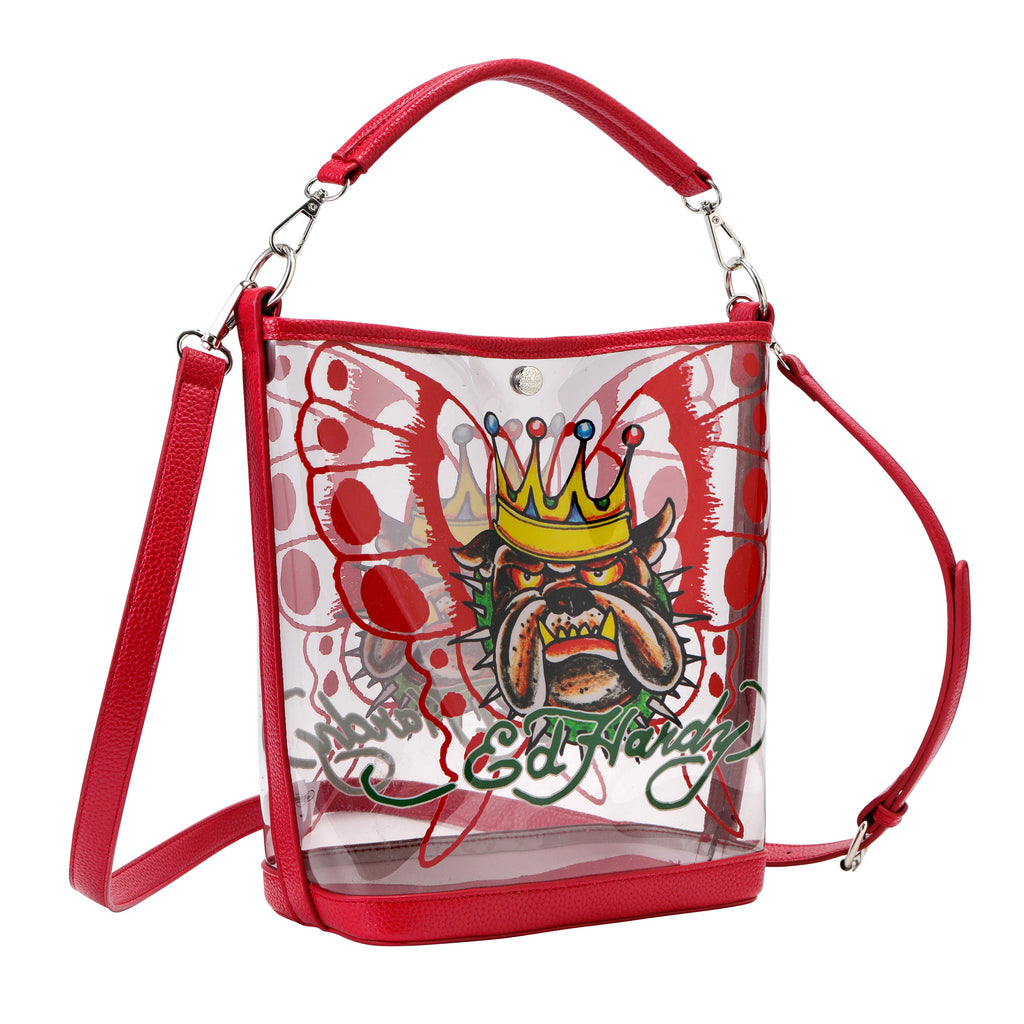 Red Ed Hardy PVC Beach Bucket Bag - Bull Dog