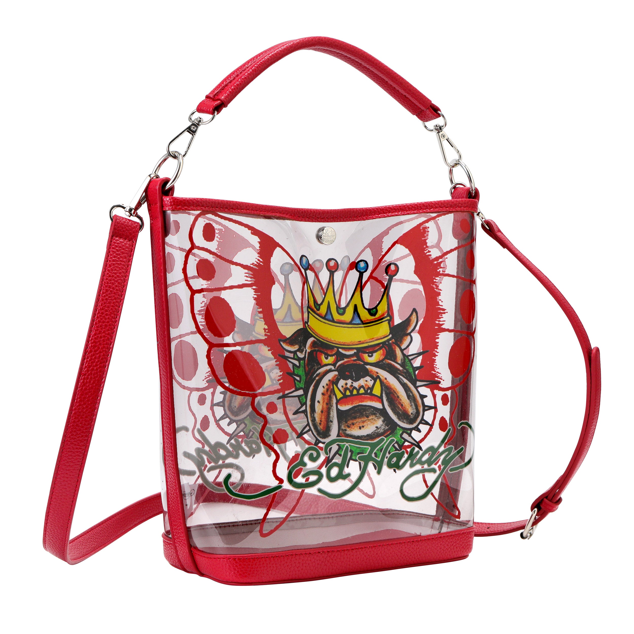 Red Ed Hardy PVC Beach Bucket Bag - Bull Dog