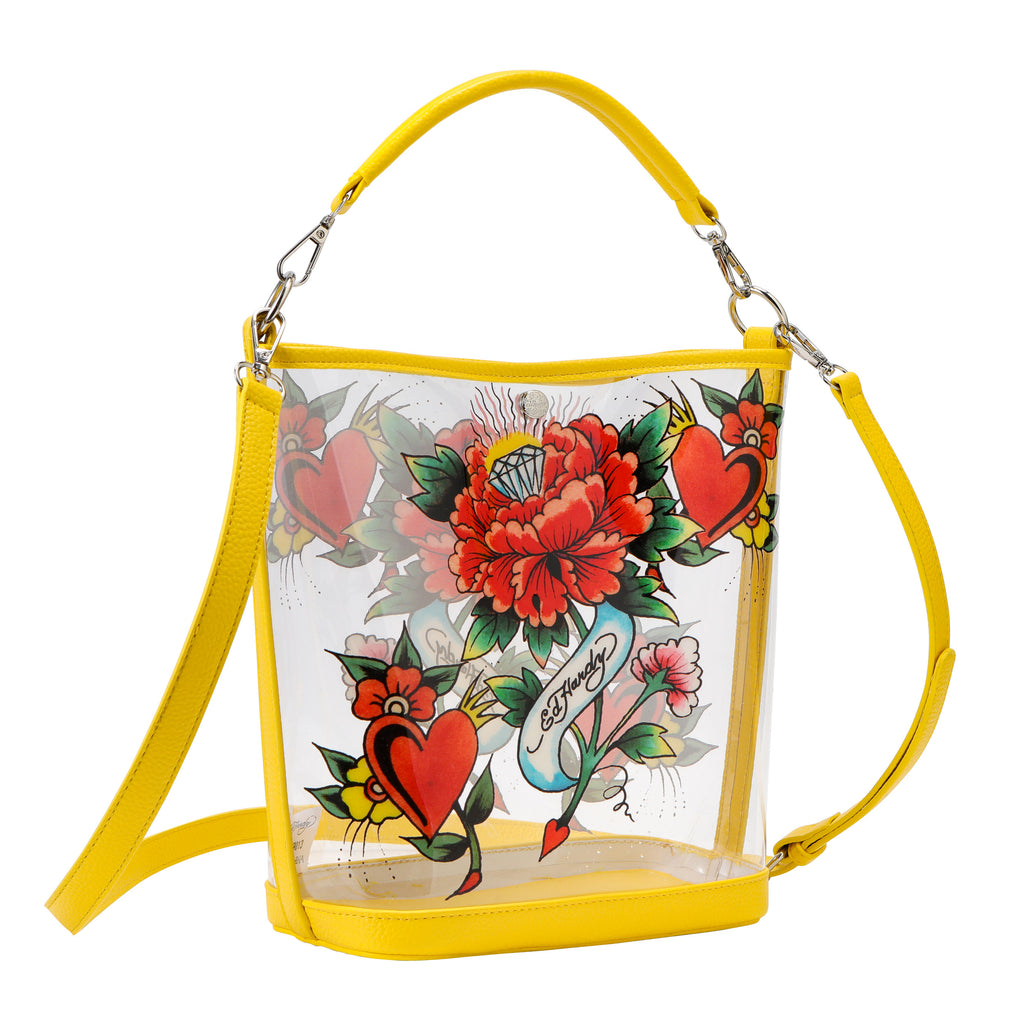 Yellow Ed Hardy PVC Beach Bucket Bag - Heart Of Diamonds