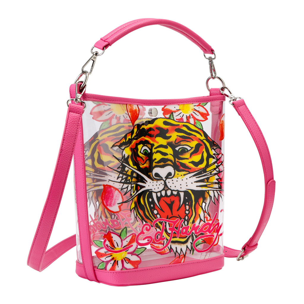Pink Ed Hardy PVC Beach Bucket Bag - Classic Tiger