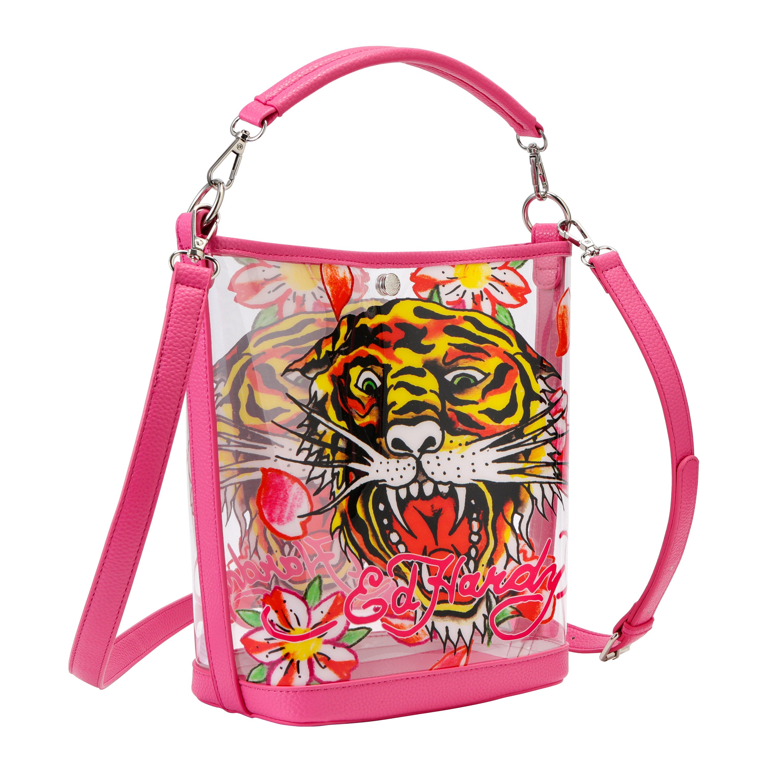 Pink Ed Hardy PVC Beach Bucket Bag - Classic Tiger