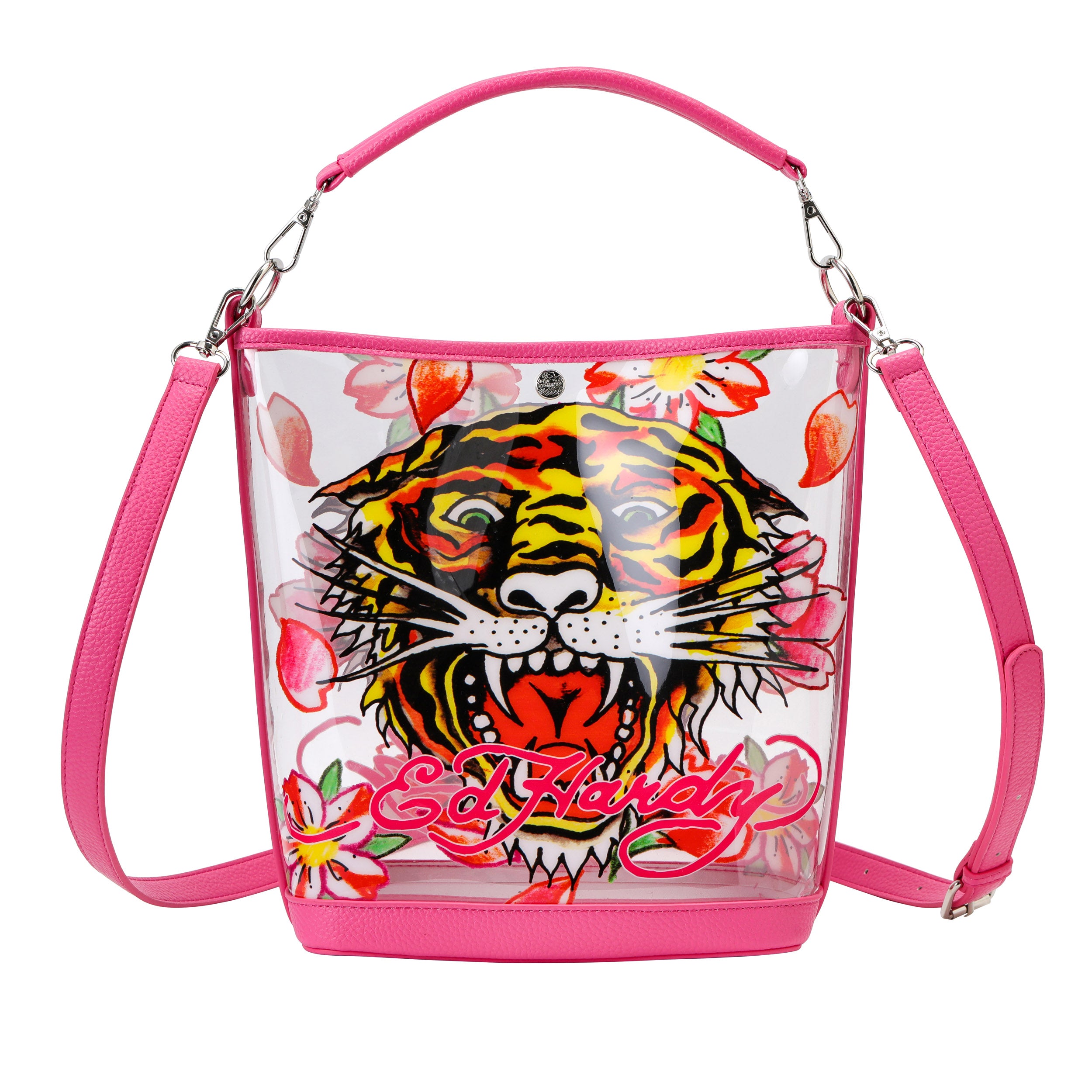 Pink Ed Hardy PVC Beach Bucket Bag - Classic Tiger