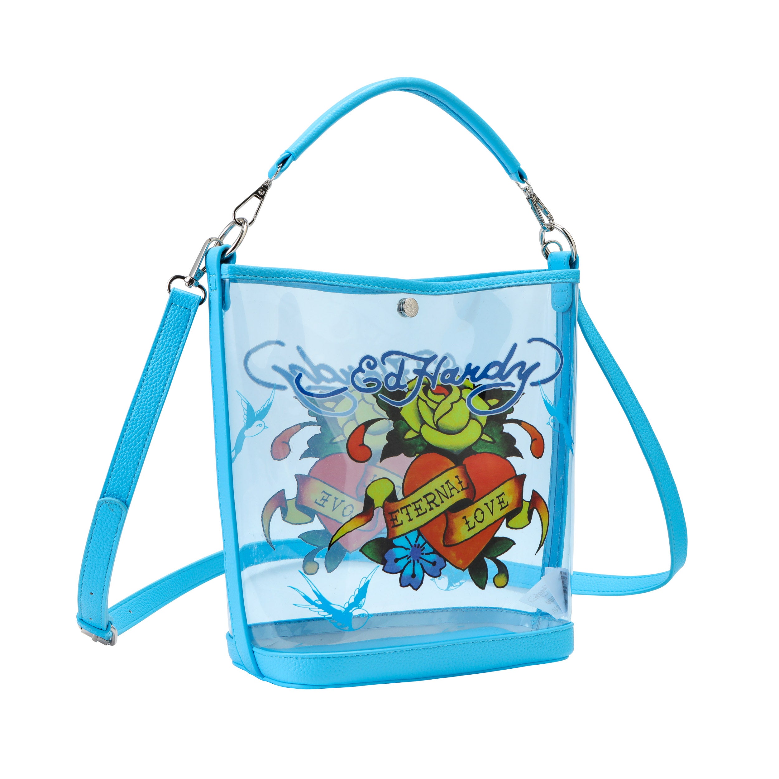 Blue Ed Hardy PVC Beach Bucket Bag - Eternal Love