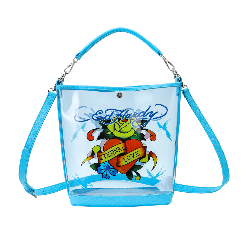 Blue Ed Hardy PVC Beach Bucket Bag - Eternal Love